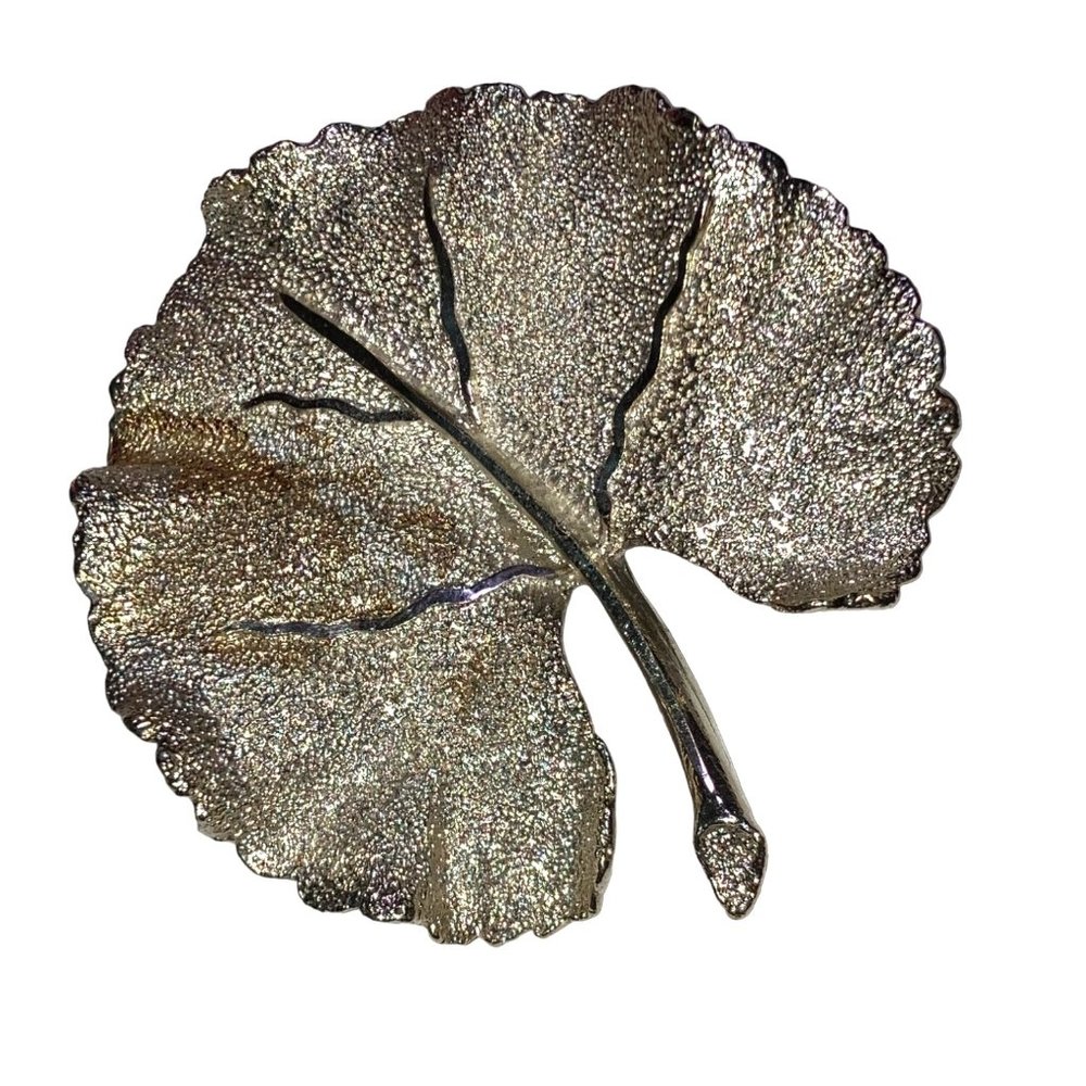 Leaf Brooch Silver Tone Signed BSK Costume Jewelry Pin Textured Brooch